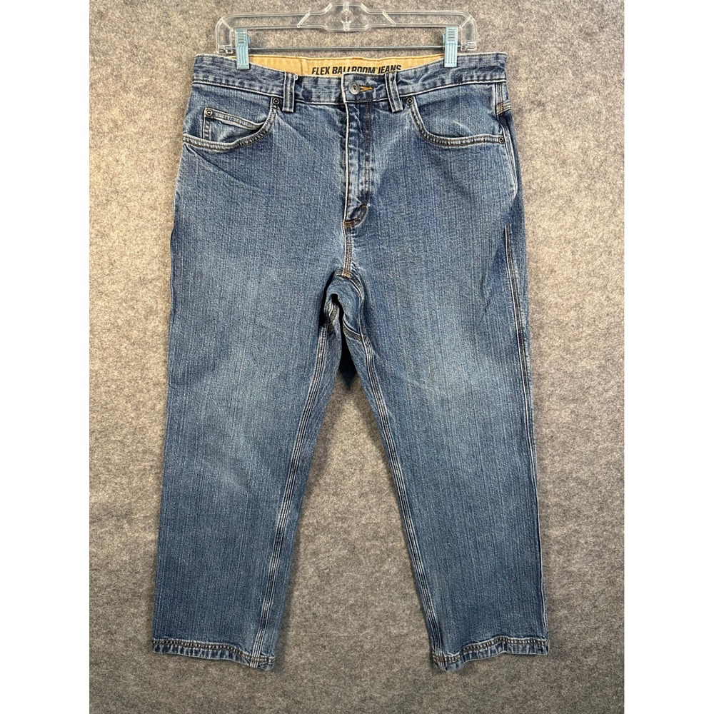 Duluth Trading Co Flex Ballroom Jeans Mens 34x28 Relaxed Fit Blue Medium Wash